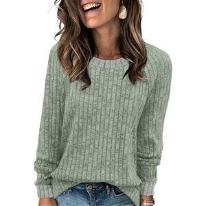 Women Light Green Imported Pull On Long Sleeve Lightweight Casual Sweaters
